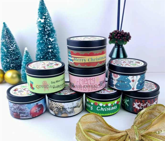 C25T001 soy wax christmas scented tin candle gift set