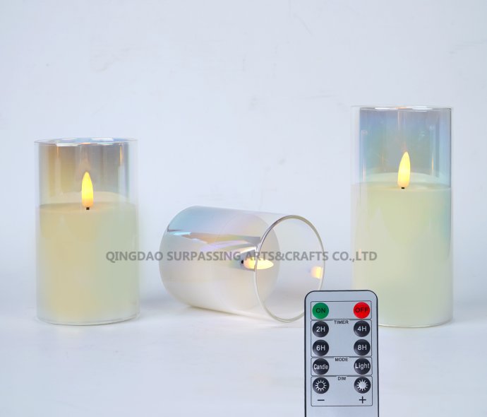 LED24008 LED glass pillar candles 3pk with remote